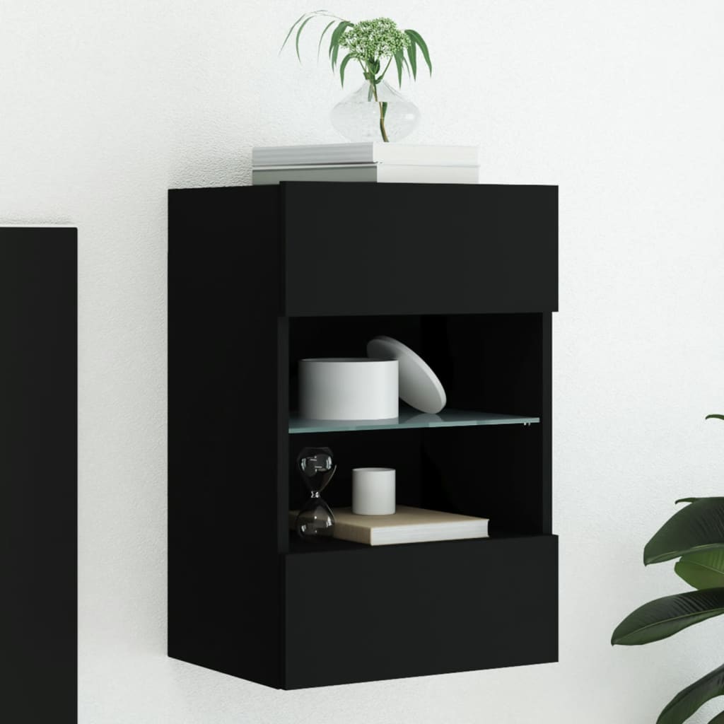 vidaXL TV Wall Cabinet with LED Lights Black 40x30x60,5 cm