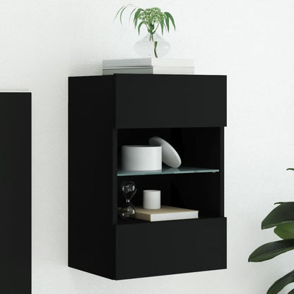 vidaXL TV Wall Cabinet with LED Lights Black 40x30x60,5 cm