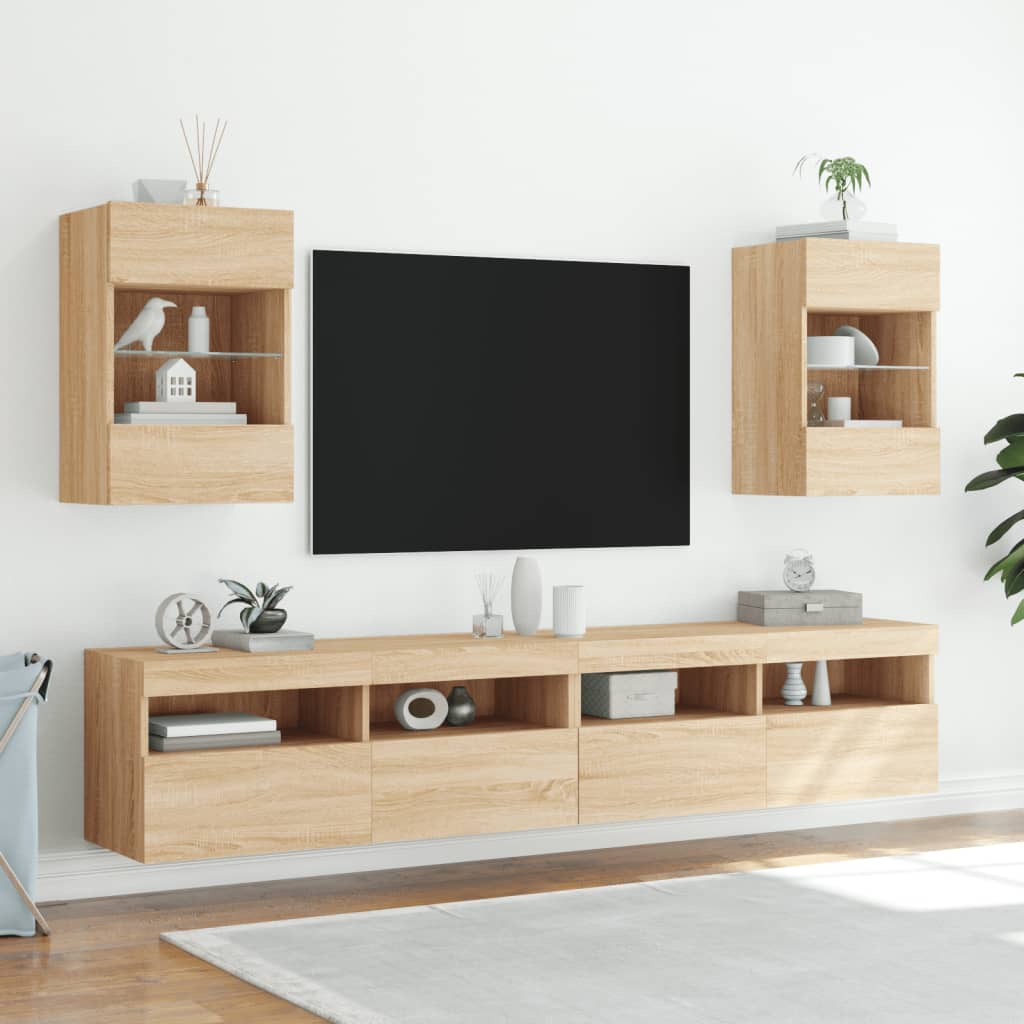 vidaXL TV Wall Cabinet with LED Lights Sonoma Oak 40x30x60,5 cm