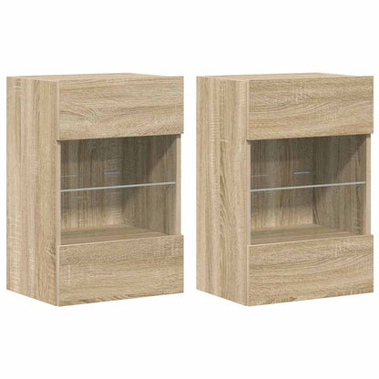 vidaXL Wall Cabinets with LED Lights for TV 2 pcs Sonoma Oak 40x30x60,5 cm
