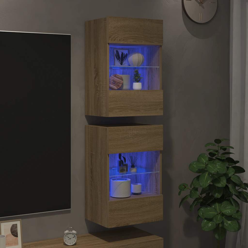 vidaXL Wall Cabinets with LED Lights for TV 2 pcs Sonoma Oak 40x30x60,5 cm