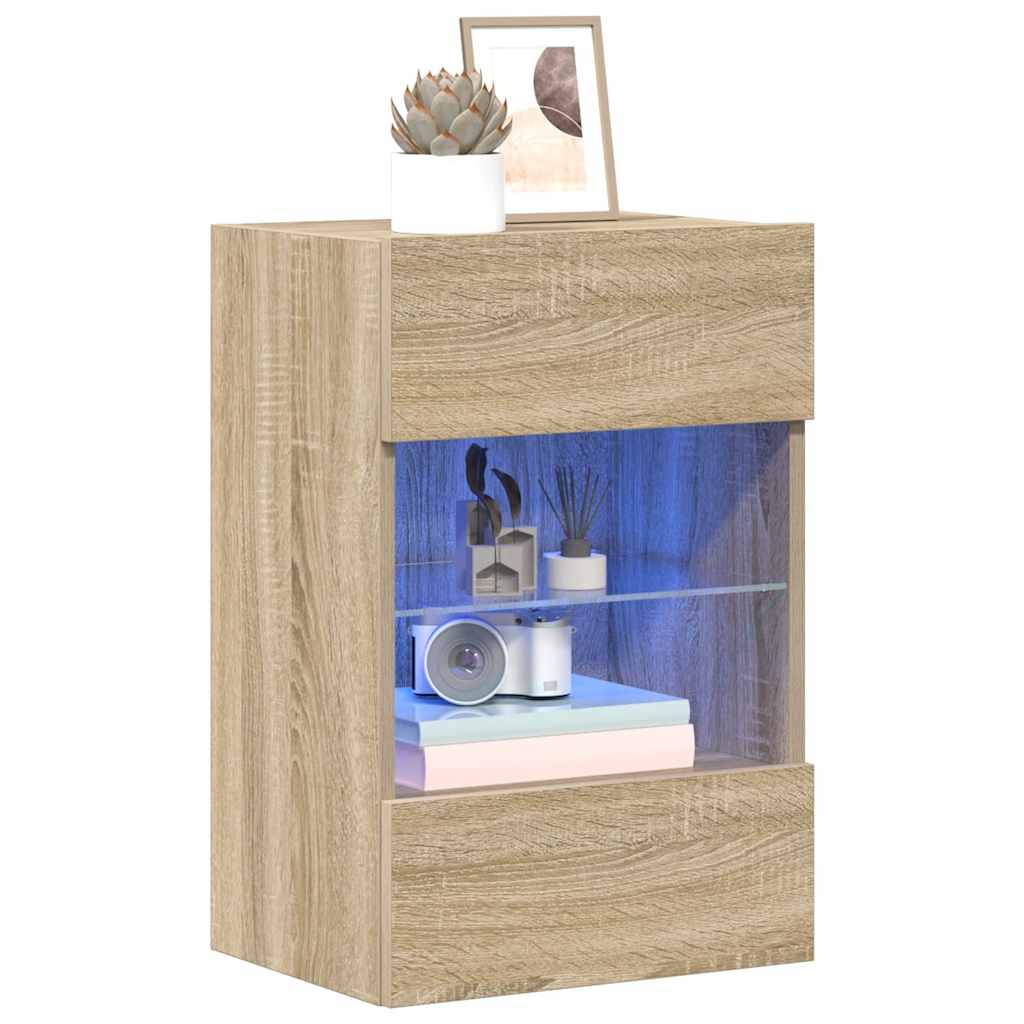 vidaXL Wall Cabinets with LED Lights for TV 2 pcs Sonoma Oak 40x30x60,5 cm