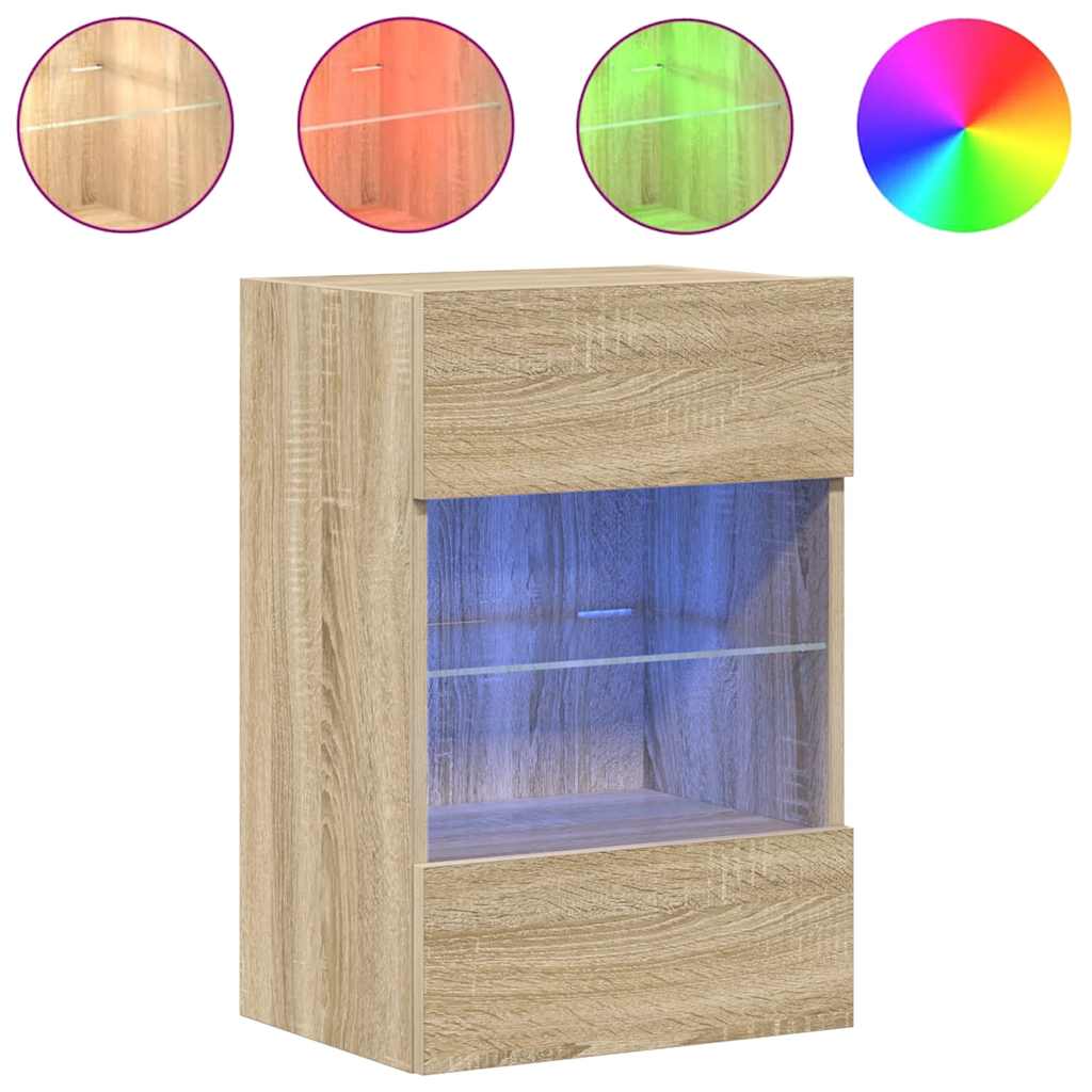 vidaXL Wall Cabinets with LED Lights for TV 2 pcs Sonoma Oak 40x30x60,5 cm