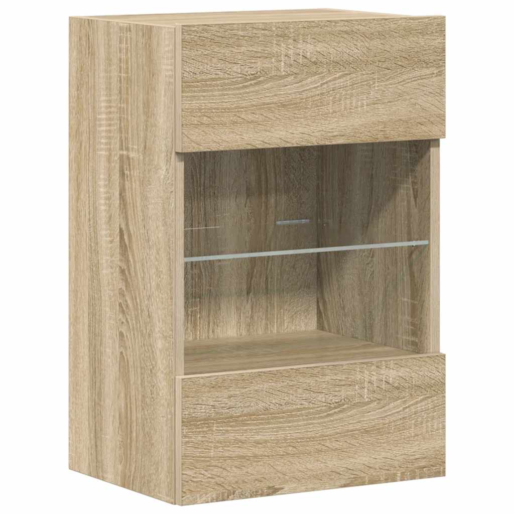 vidaXL Wall Cabinets with LED Lights for TV 2 pcs Sonoma Oak 40x30x60,5 cm