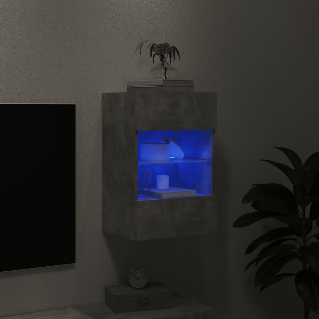 vidaXL TV Wall Cabinet with LED Lights Concrete Grey 40x30x60,5 cm