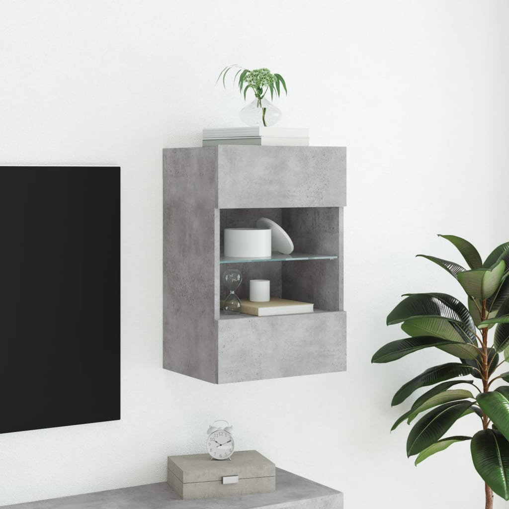 vidaXL TV Wall Cabinet with LED Lights Concrete Grey 40x30x60,5 cm