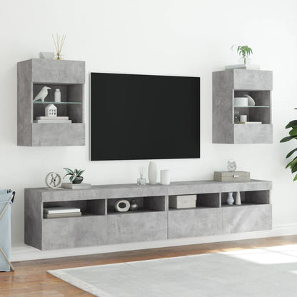 vidaXL TV Wall Cabinet with LED Lights Concrete Grey 40x30x60,5 cm