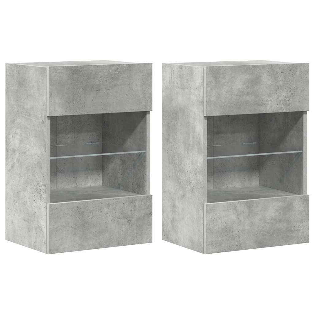vidaXL Wall Cabinets with LED Lights for TV 2 pcs Concrete Grey 40x30x60,5 cm