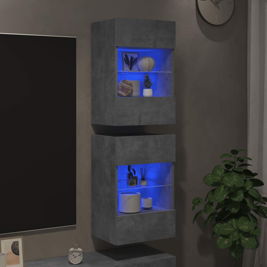 vidaXL Wall Cabinets with LED Lights for TV 2 pcs Concrete Grey 40x30x60,5 cm