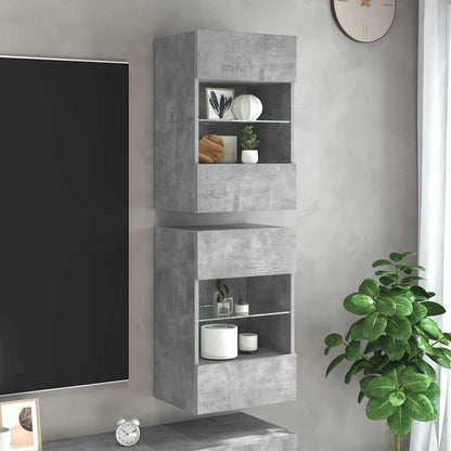 vidaXL Wall Cabinets with LED Lights for TV 2 pcs Concrete Grey 40x30x60,5 cm