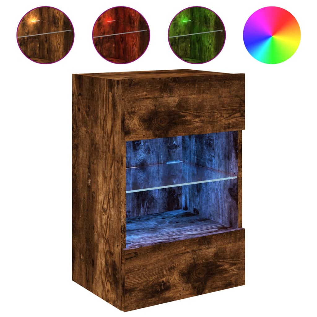 vidaXL TV Wall Cabinet with LED Lights Smoked Oak 40x30x60,5 cm