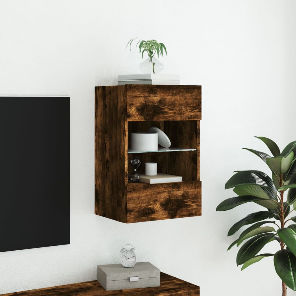 vidaXL TV Wall Cabinet with LED Lights Smoked Oak 40x30x60,5 cm