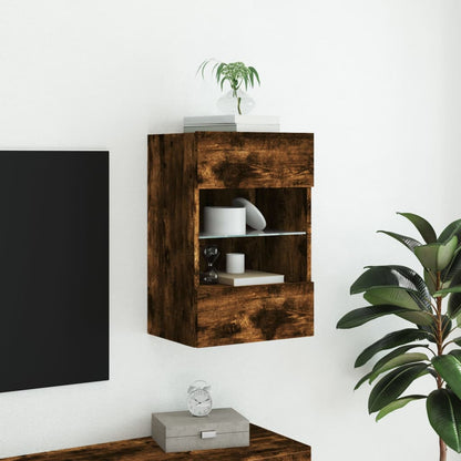 vidaXL TV Wall Cabinet with LED Lights Smoked Oak 40x30x60,5 cm