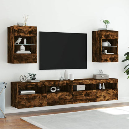 vidaXL TV Wall Cabinet with LED Lights Smoked Oak 40x30x60,5 cm