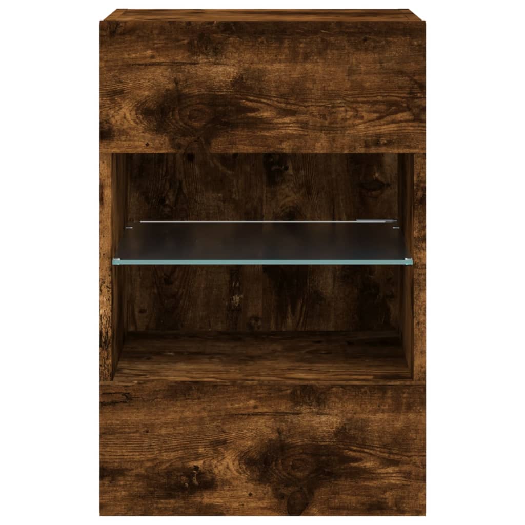 vidaXL TV Wall Cabinet with LED Lights Smoked Oak 40x30x60,5 cm