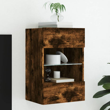 vidaXL TV Wall Cabinet with LED Lights Smoked Oak 40x30x60,5 cm