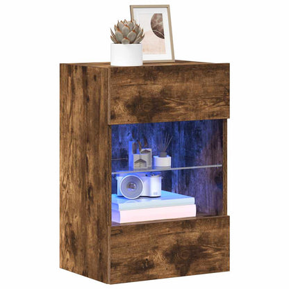 vidaXL Wall Cabinets with LED Lights for TV 2 pcs Smoked Oak 40x30x60.5 cm