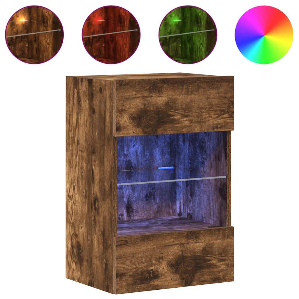 vidaXL Wall Cabinets with LED Lights for TV 2 pcs Smoked Oak 40x30x60.5 cm