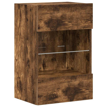 vidaXL Wall Cabinets with LED Lights for TV 2 pcs Smoked Oak 40x30x60.5 cm