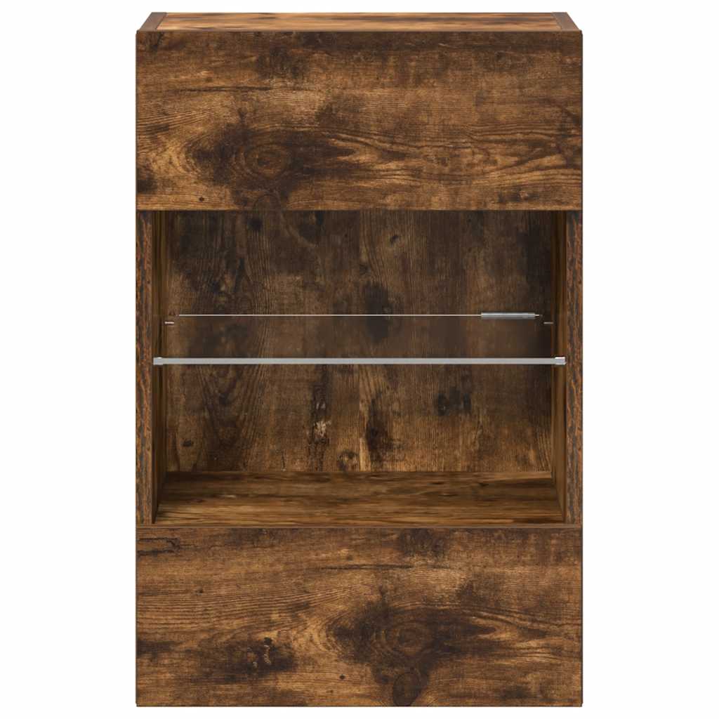 vidaXL Wall Cabinets with LED Lights for TV 2 pcs Smoked Oak 40x30x60.5 cm