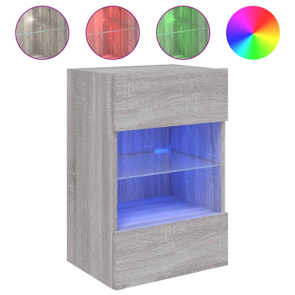 vidaXL TV Wall Cabinet with LED Lights Grey Sonoma 40x30x60.5 cm
