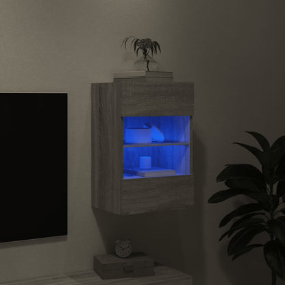 vidaXL TV Wall Cabinet with LED Lights Grey Sonoma 40x30x60.5 cm