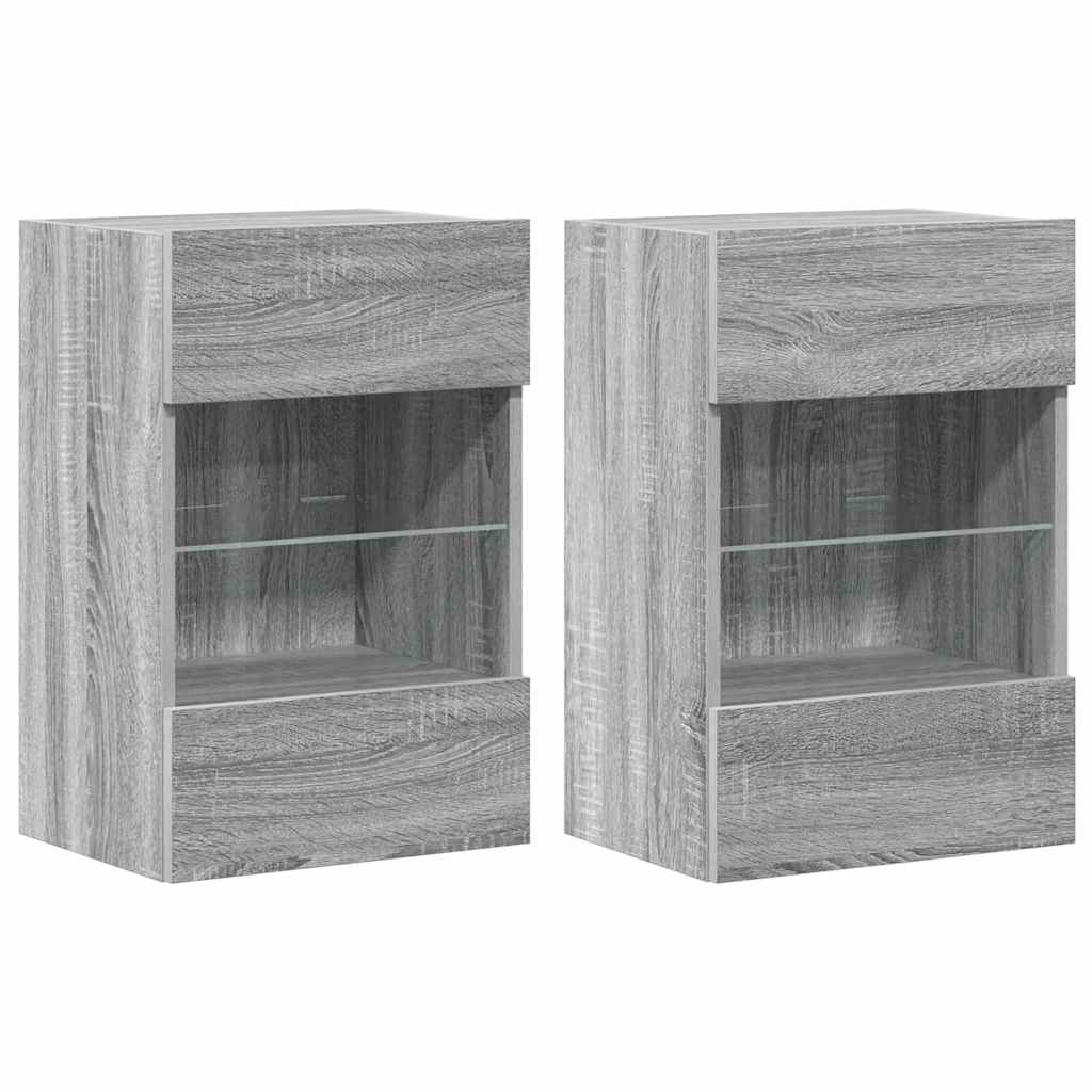 vidaXL Wall Cabinets with LED Lights for TV 2 pcs Grey Sonoma 40x30x60,5 cm