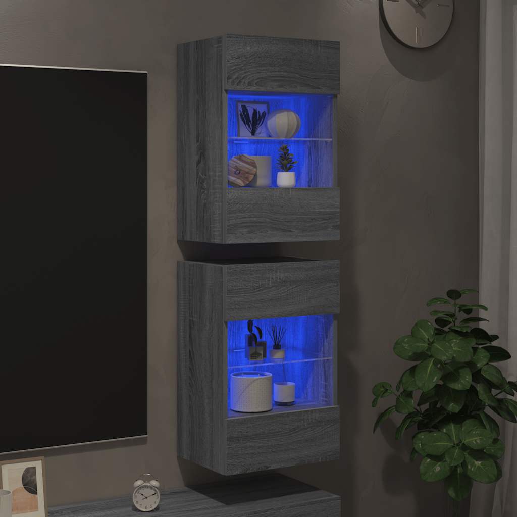vidaXL Wall Cabinets with LED Lights for TV 2 pcs Grey Sonoma 40x30x60,5 cm