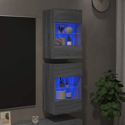 vidaXL Wall Cabinets with LED Lights for TV 2 pcs Grey Sonoma 40x30x60,5 cm