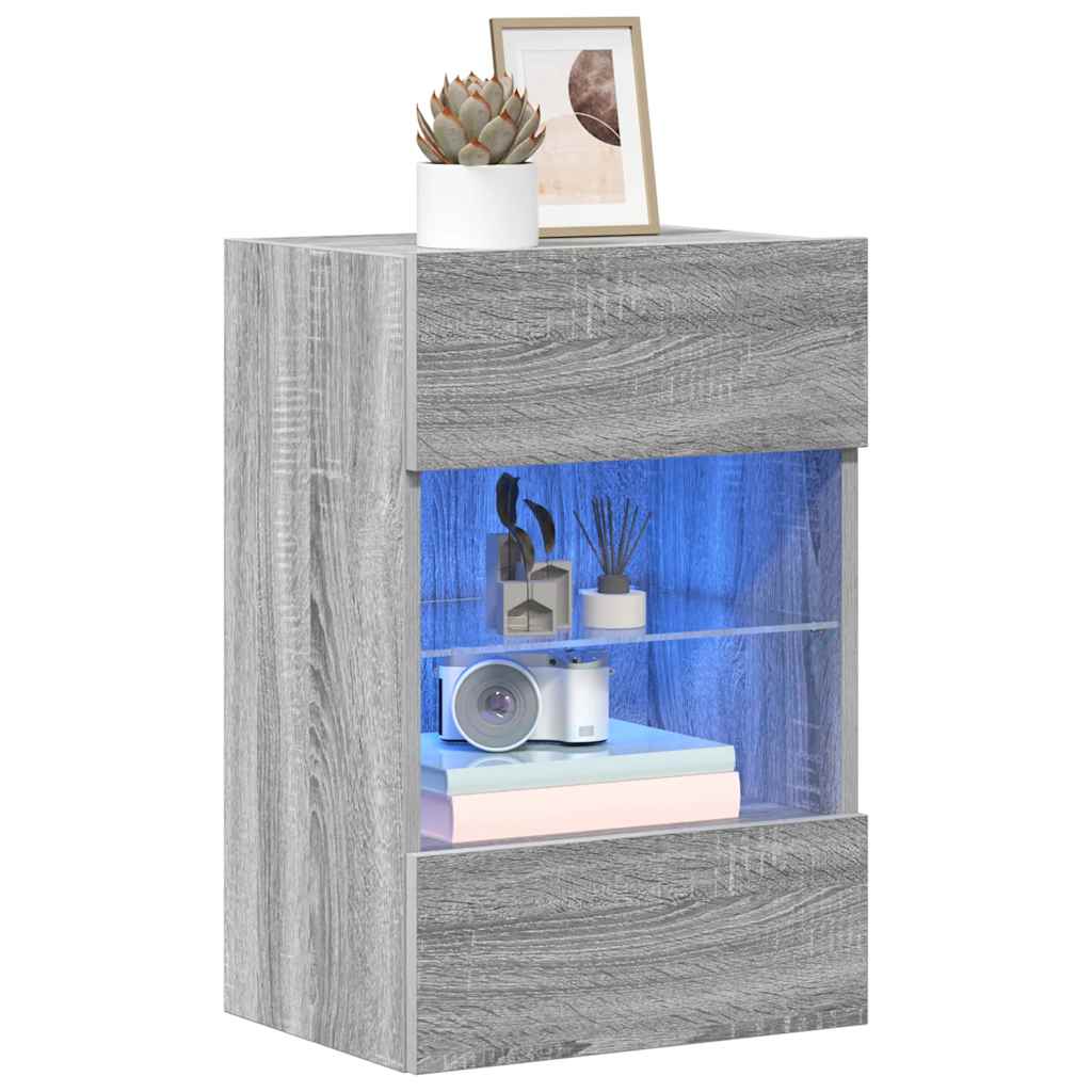 vidaXL Wall Cabinets with LED Lights for TV 2 pcs Grey Sonoma 40x30x60,5 cm
