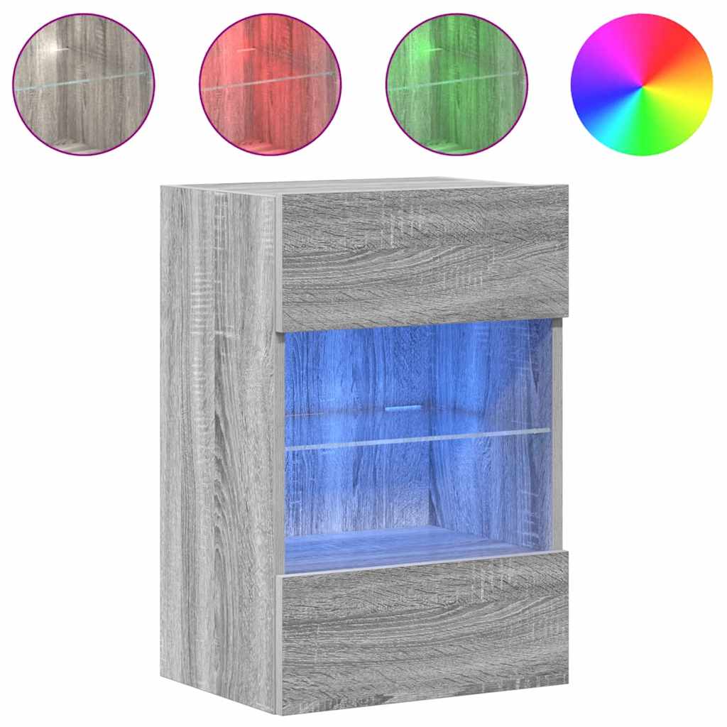 vidaXL Wall Cabinets with LED Lights for TV 2 pcs Grey Sonoma 40x30x60,5 cm
