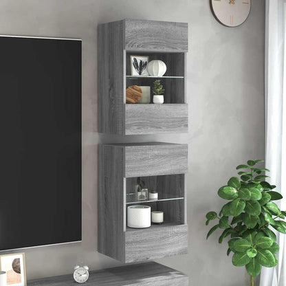 vidaXL Wall Cabinets with LED Lights for TV 2 pcs Grey Sonoma 40x30x60,5 cm