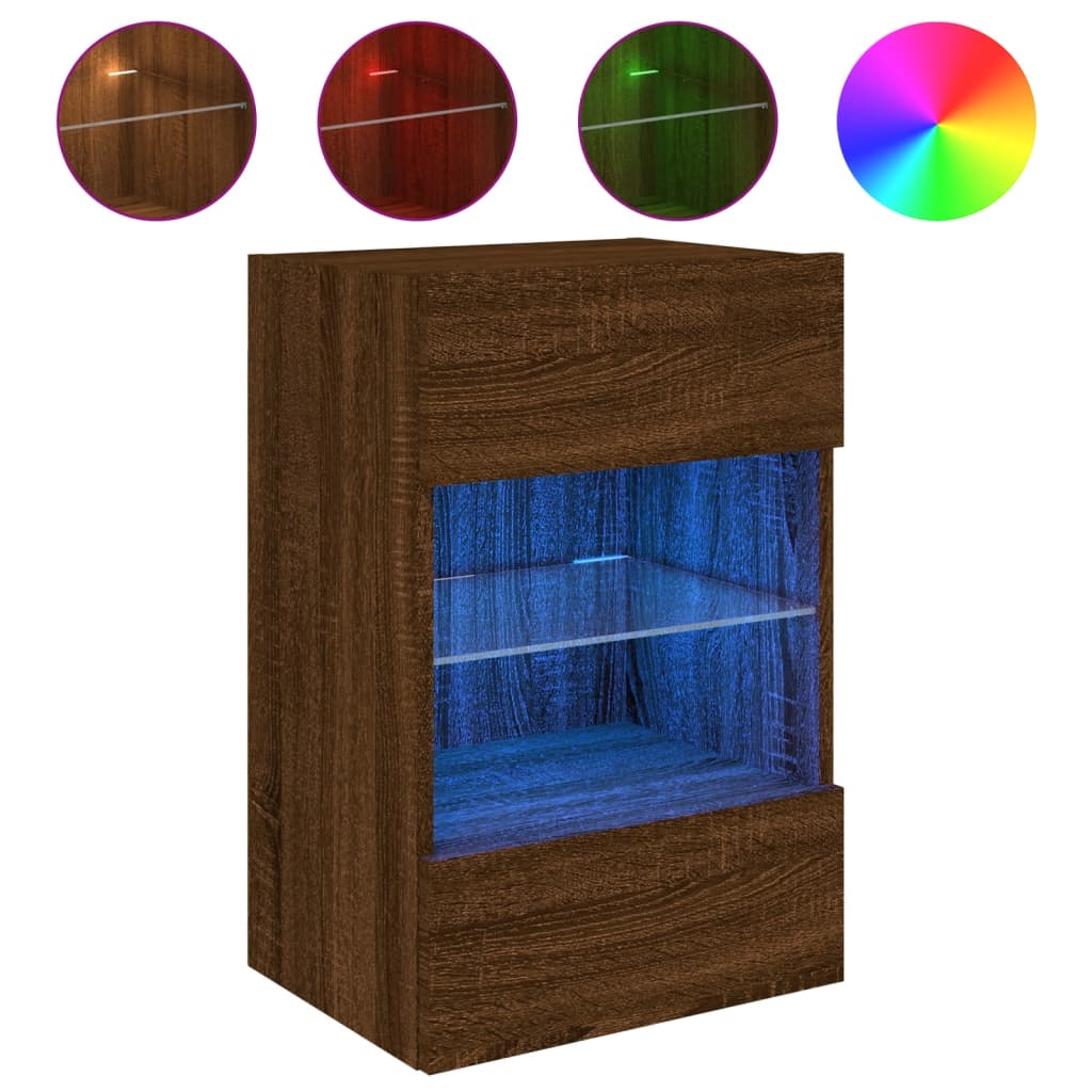 vidaXL TV Wall Cabinet with LED Lights Brown Oak 40x30x60.5 cm