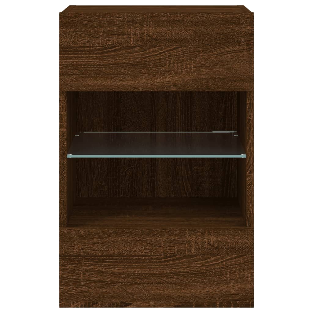 vidaXL TV Wall Cabinet with LED Lights Brown Oak 40x30x60.5 cm