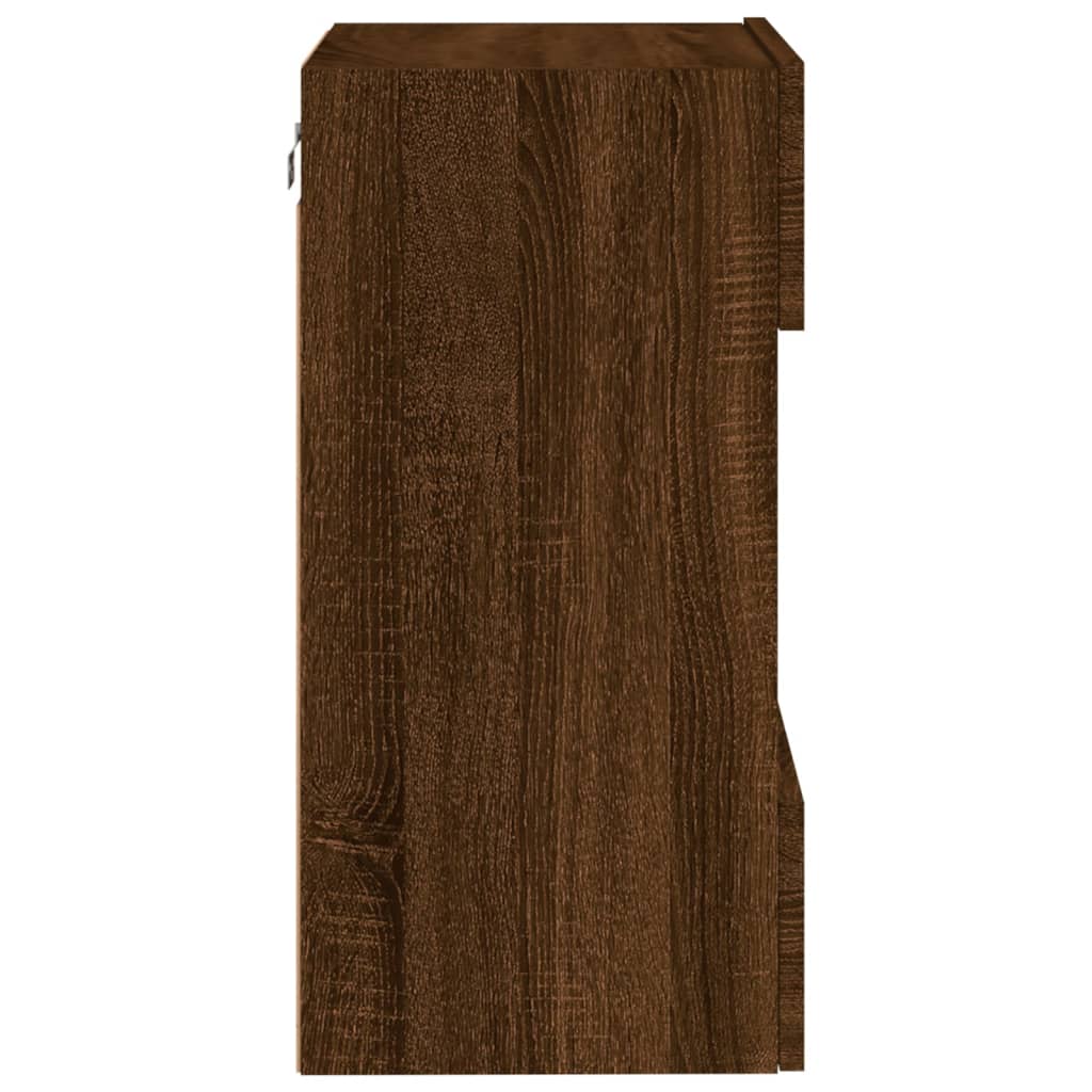 vidaXL TV Wall Cabinet with LED Lights Brown Oak 40x30x60.5 cm