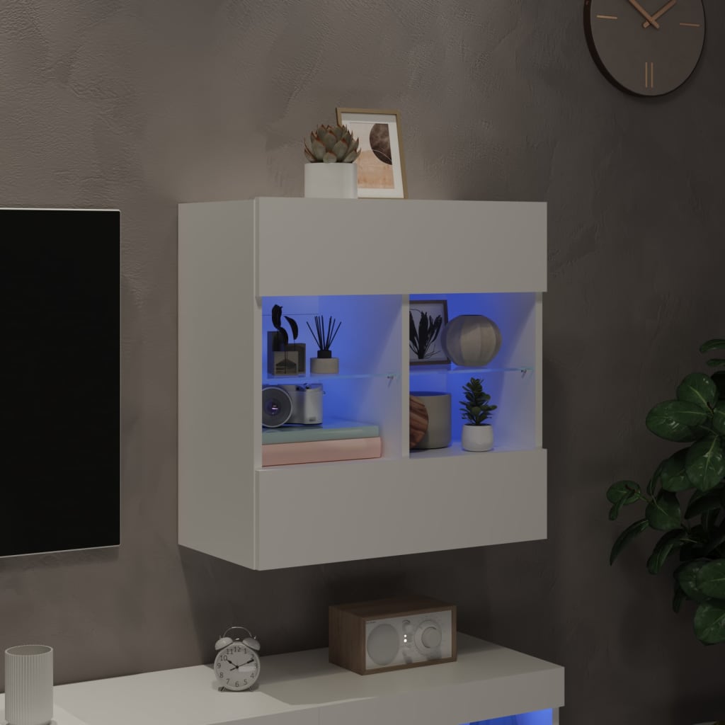 vidaXL TV Wall Cabinet with LED Lights White 58,5x30x60,5 cm