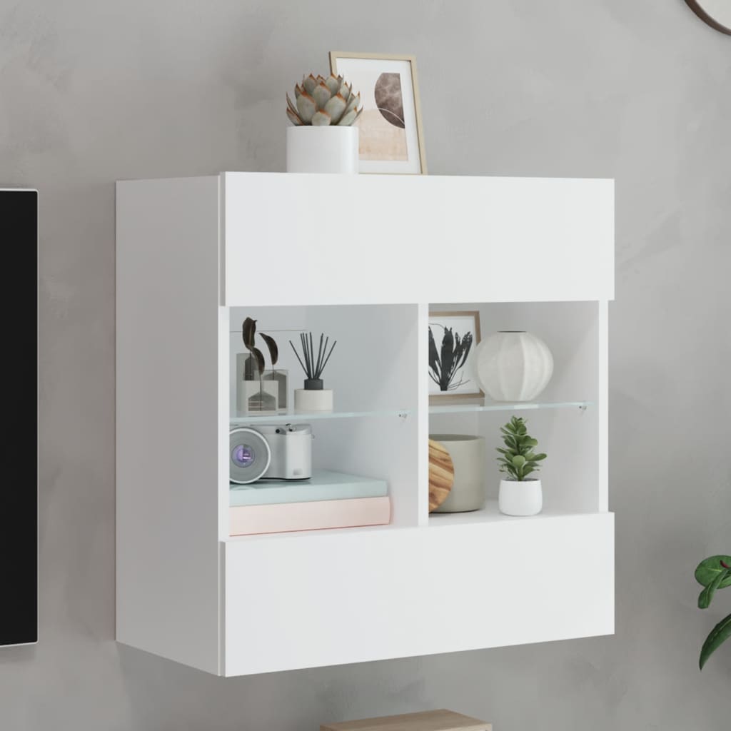 vidaXL TV Wall Cabinet with LED Lights White 58,5x30x60,5 cm