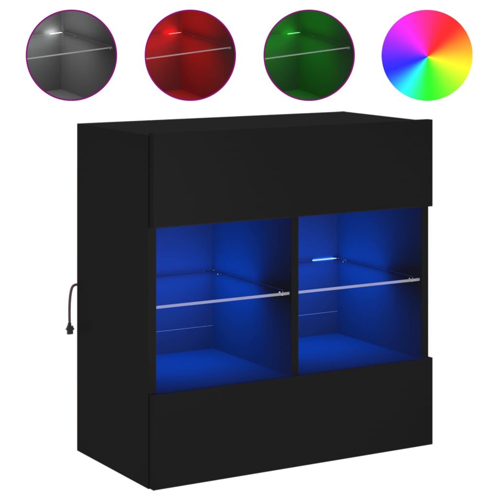 vidaXL TV Wall Cabinet with LED Lights Black 58,5x30x60,5 cm