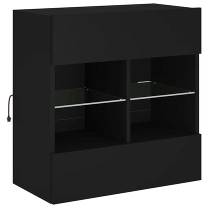 vidaXL TV Wall Cabinet with LED Lights Black 58,5x30x60,5 cm
