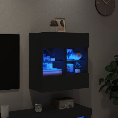 vidaXL TV Wall Cabinet with LED Lights Black 58,5x30x60,5 cm