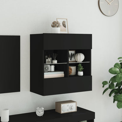 vidaXL TV Wall Cabinet with LED Lights Black 58,5x30x60,5 cm