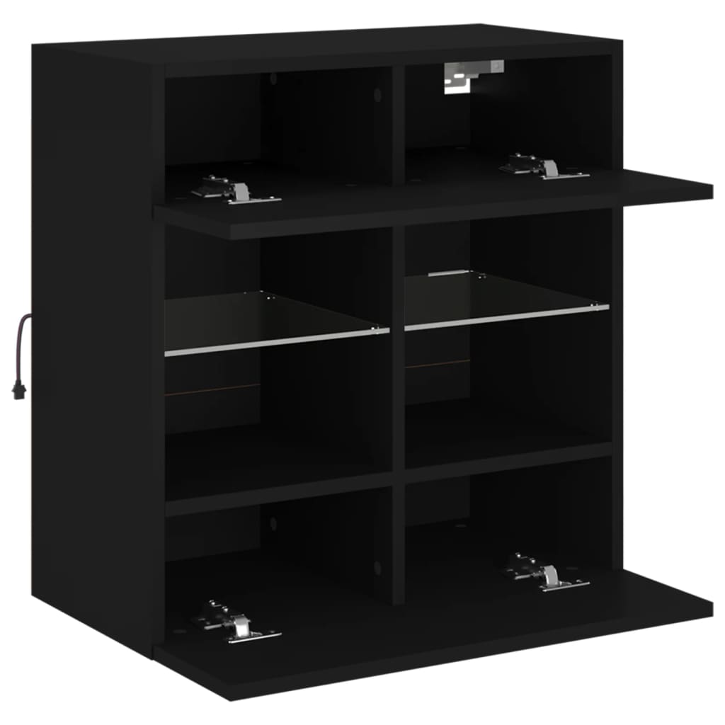 vidaXL TV Wall Cabinet with LED Lights Black 58,5x30x60,5 cm