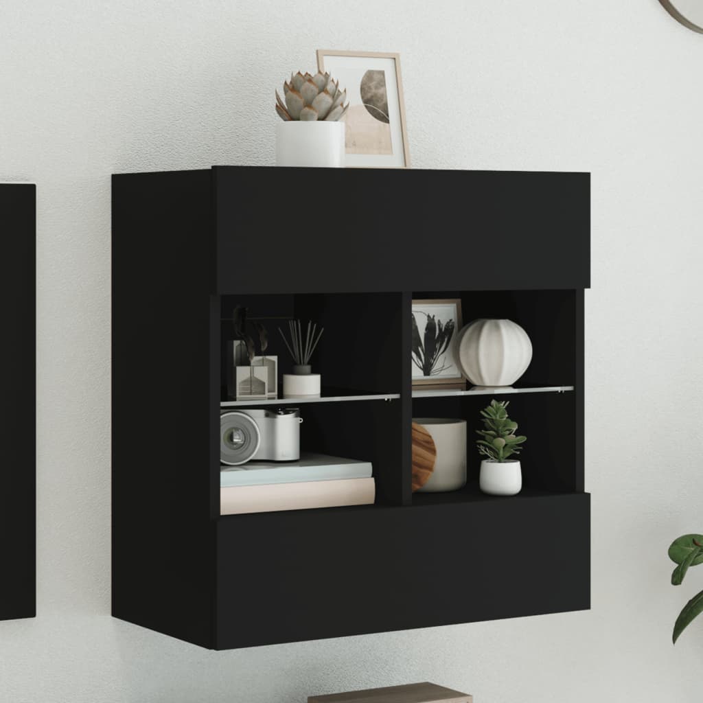 vidaXL TV Wall Cabinet with LED Lights Black 58,5x30x60,5 cm