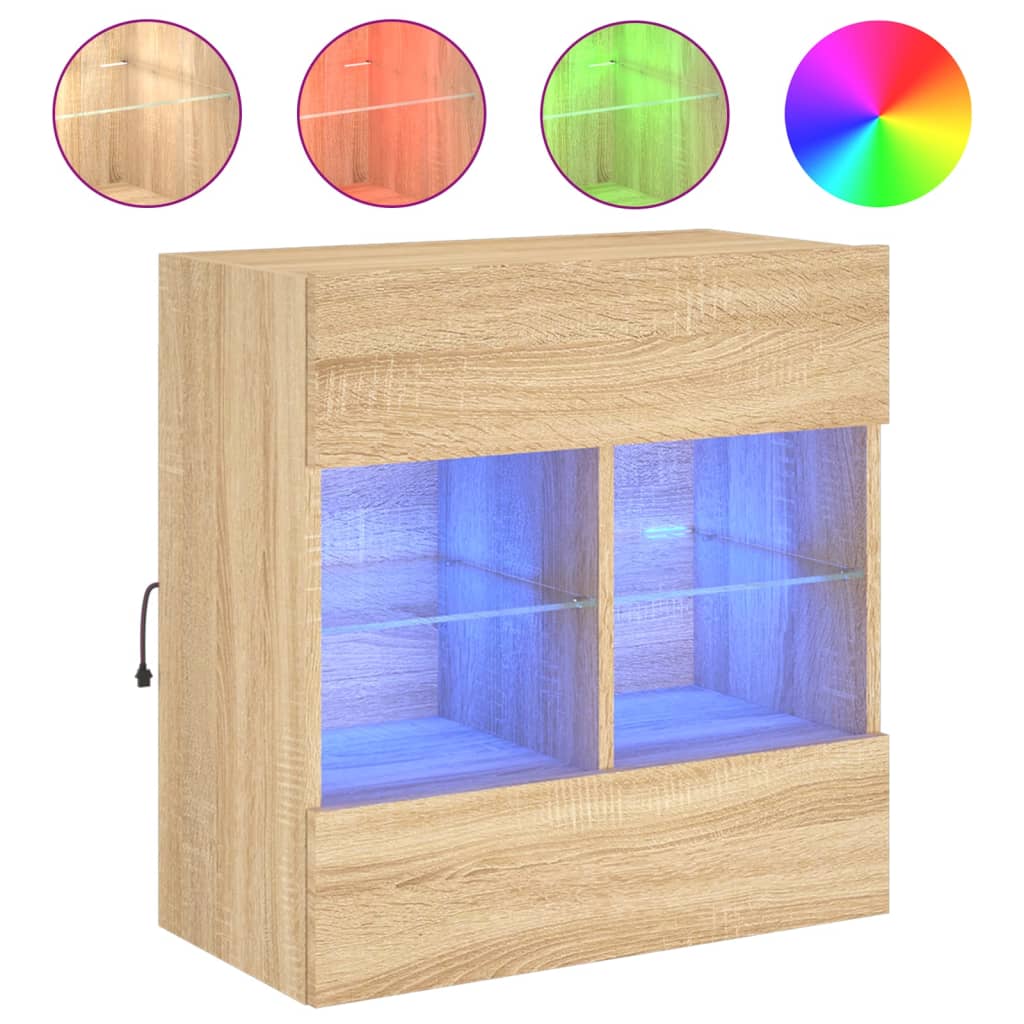vidaXL TV Wall Cabinet with LED Lights Sonoma Oak 58.5x30x60.5 cm