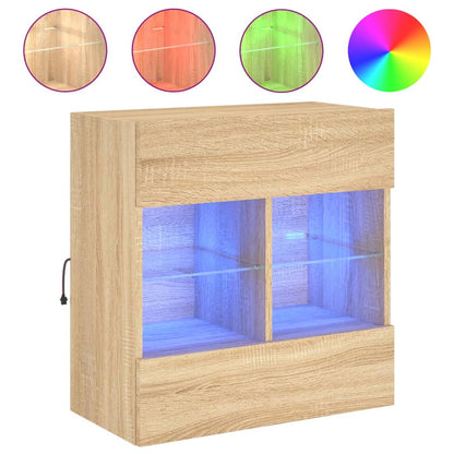 vidaXL TV Wall Cabinet with LED Lights Sonoma Oak 58.5x30x60.5 cm