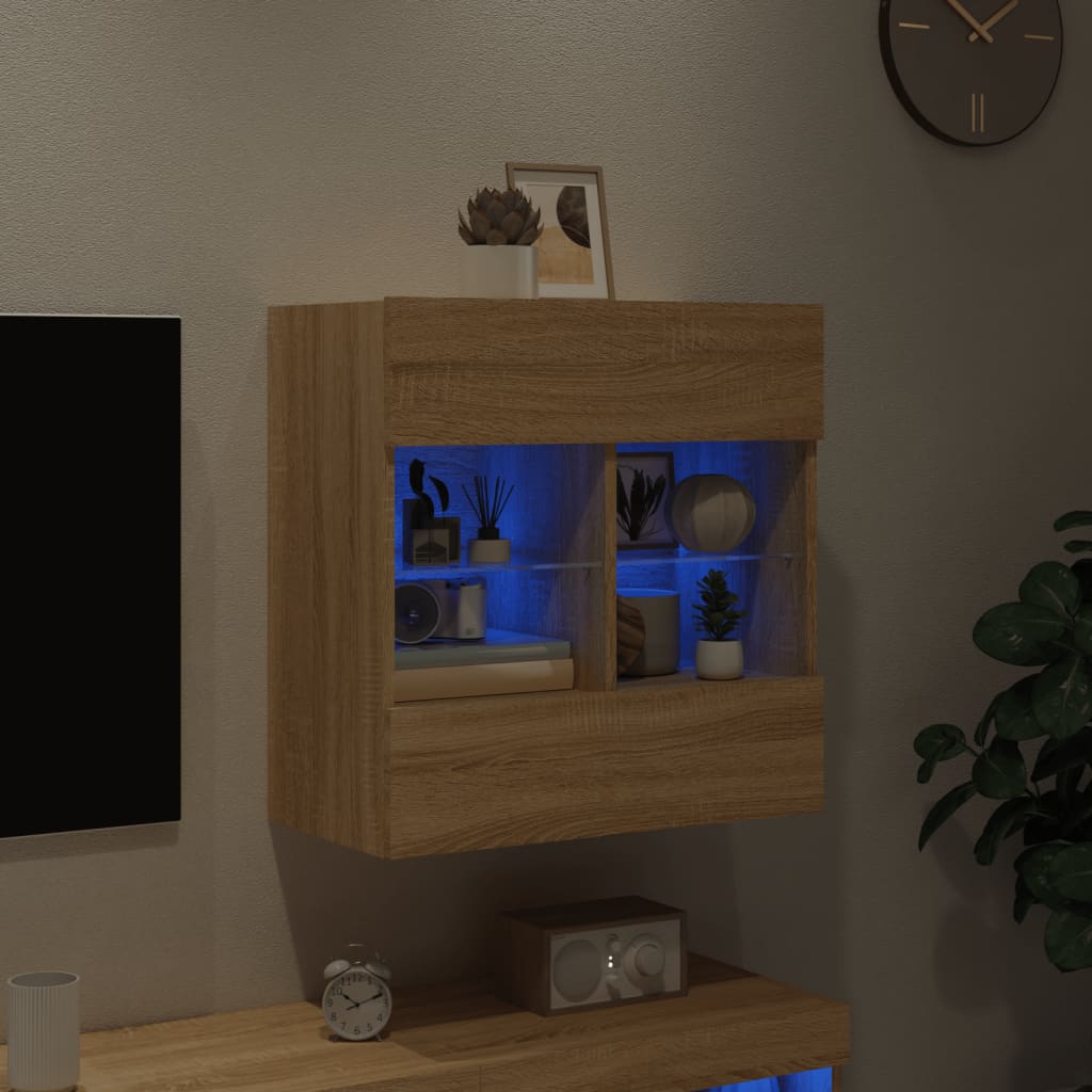 vidaXL TV Wall Cabinet with LED Lights Sonoma Oak 58.5x30x60.5 cm