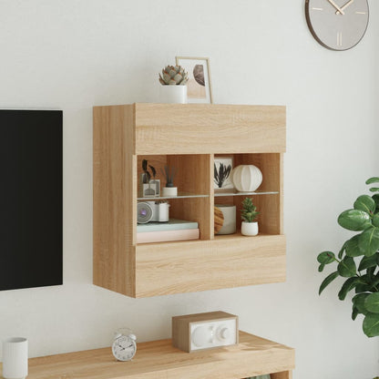vidaXL TV Wall Cabinet with LED Lights Sonoma Oak 58.5x30x60.5 cm