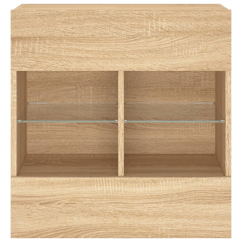 vidaXL TV Wall Cabinet with LED Lights Sonoma Oak 58.5x30x60.5 cm