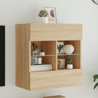 vidaXL TV Wall Cabinet with LED Lights Sonoma Oak 58.5x30x60.5 cm