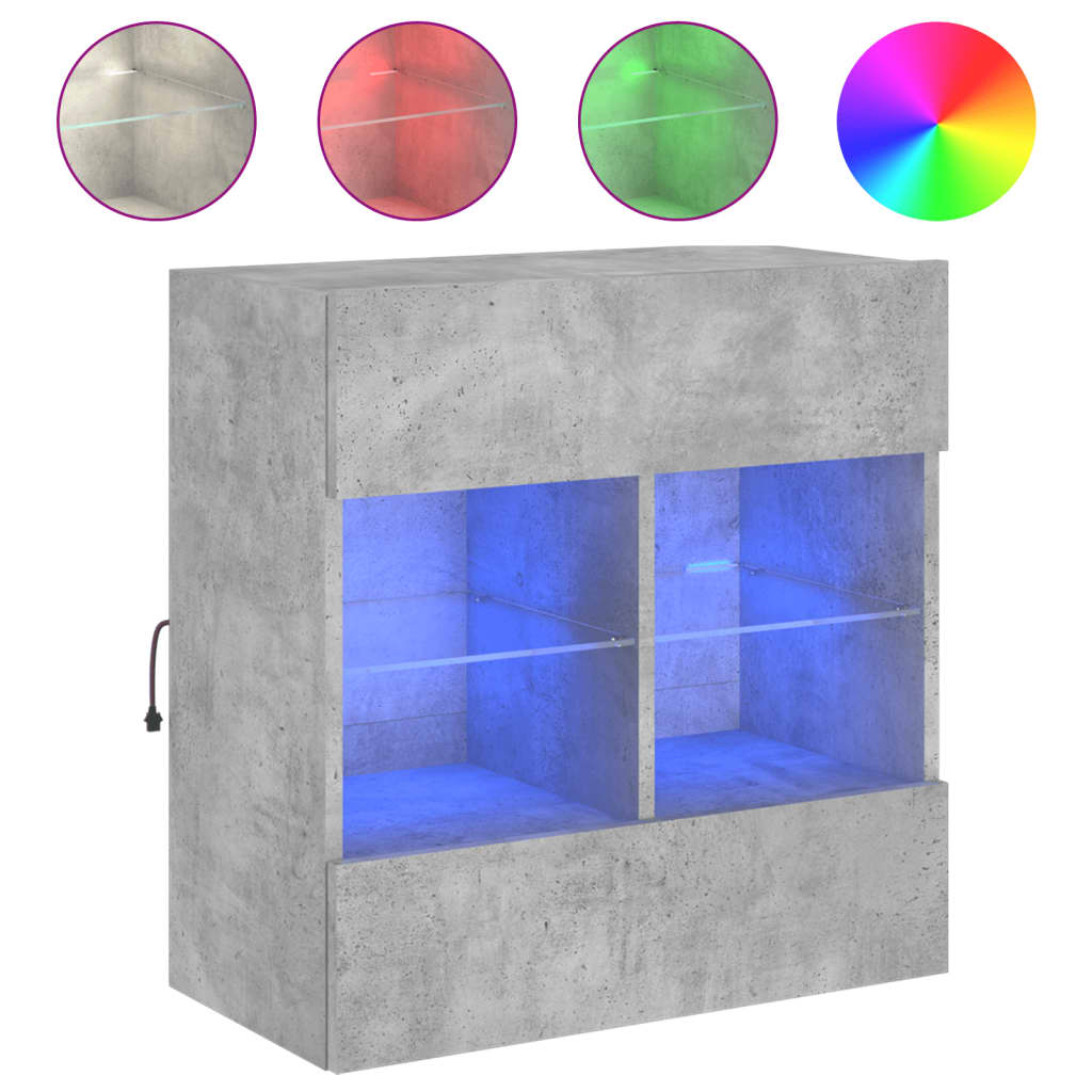 vidaXL TV Wall Cabinet with LED Lights Concrete Grey 58,5x30x60,5 cm